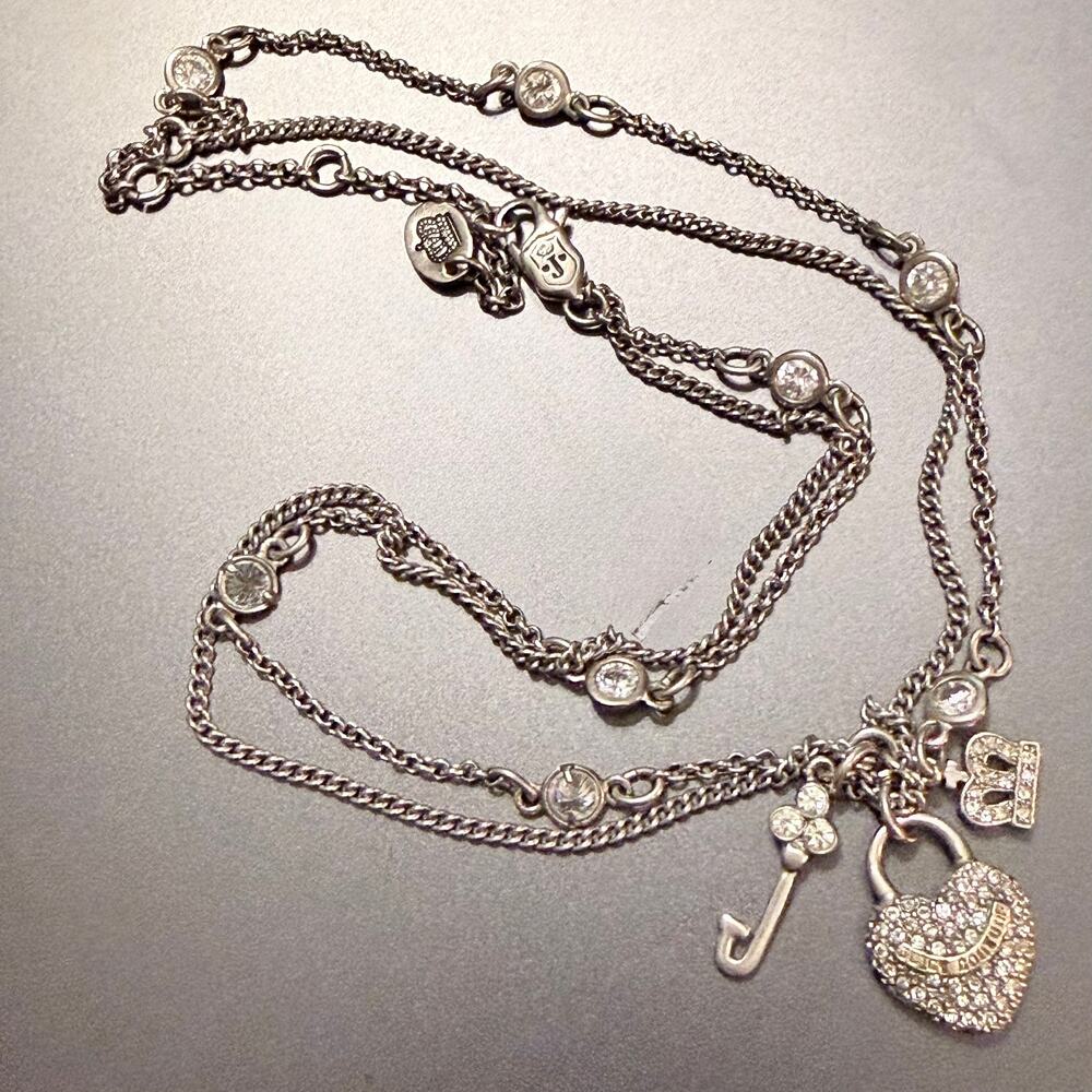 Vintage Y2K Juicy Couture Heart Key Lock Silver Necklace